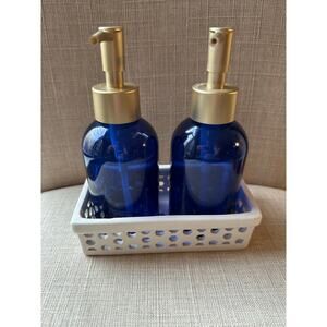Anthropologie Blue Soap & Lotion Dispenser with Tray - EMPTY